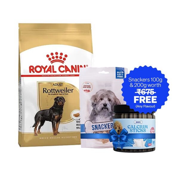 Royal Canin Rottweiler Adult Dry Dog Food (12 Kg + Free Snackers 200 g + 100 g)
